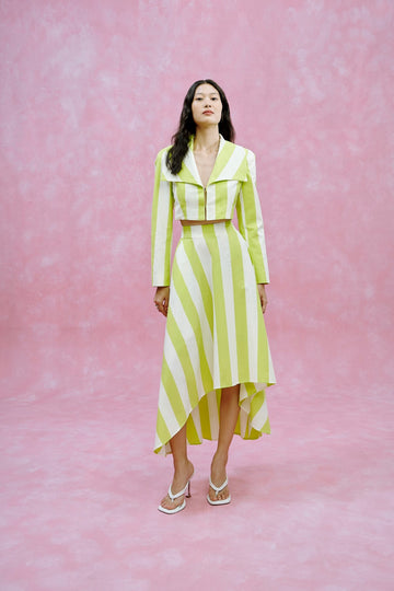 Blazer Cropped Maxi Lapela Listrado Alphorria